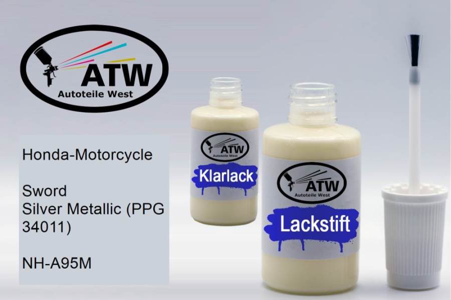 Honda-Motorcycle, Sword Silver Metallic (PPG 34011), NH-A95M: 20ml Lackstift + 20ml Klarlack - Set, von ATW Autoteile West.